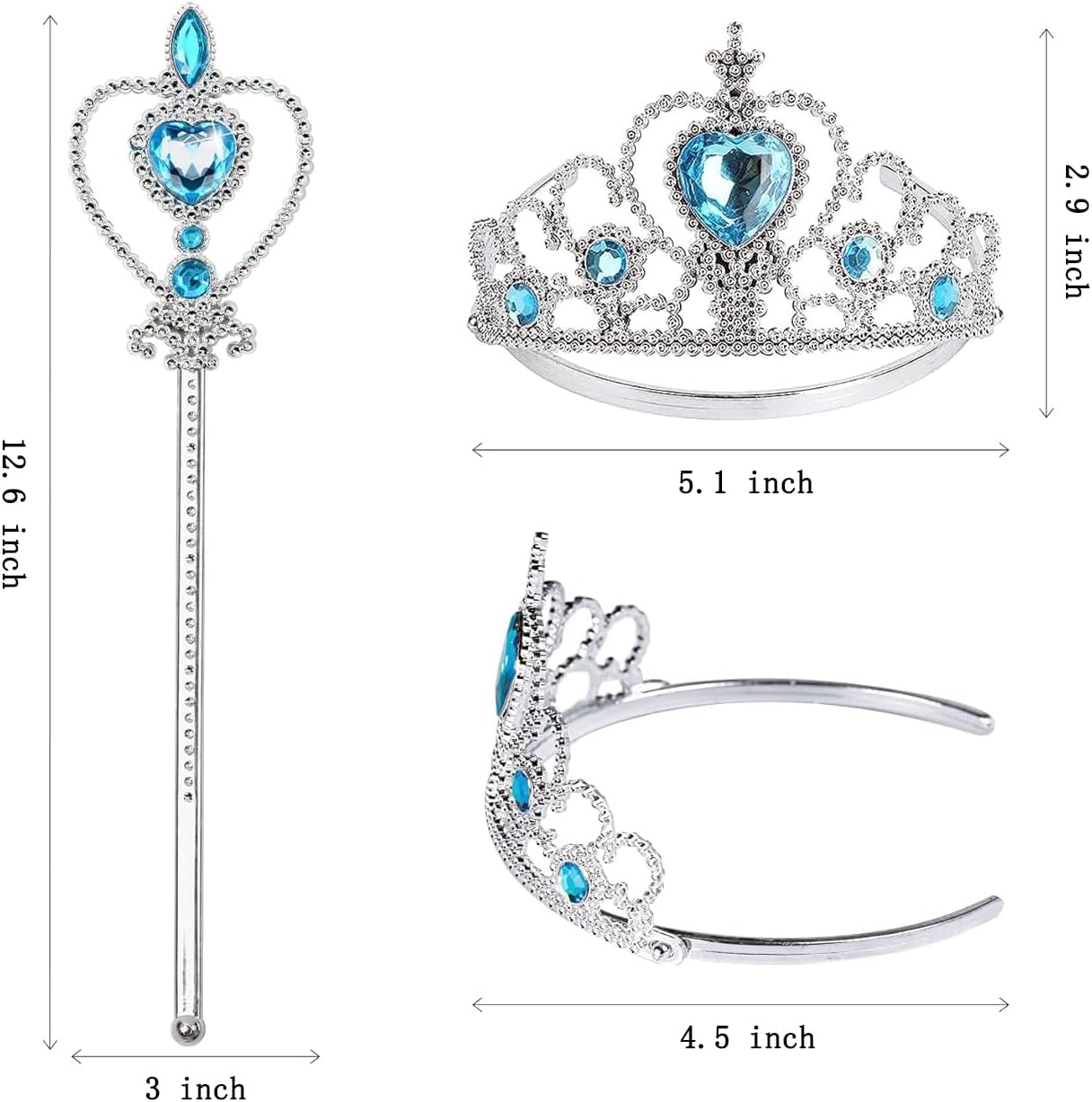 Kuzhi Frozen Elsa Crown Tiara and Wand Set - Silver Heart Jewel